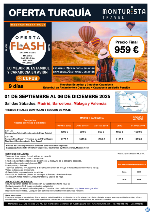 Of.Flash®Lo mejor de Estambul y Capadocia en avión*desde 959 € -CUPOs Mad,Bcn,Agp,Vlc.9dias, 5n Estamb+3n Capadc