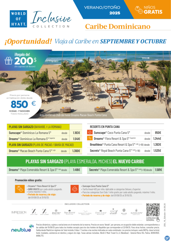 ¡Oportunidad! Viaja al Caribe en Septiembre y Octubre. Incluye promo Niños Gratis