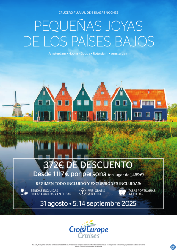 372? DESCUENTO - crucero pequeñas joyas de los Países Bajos - 6 días - Todo Incluido - 31/08 + 05/09 + 14/09