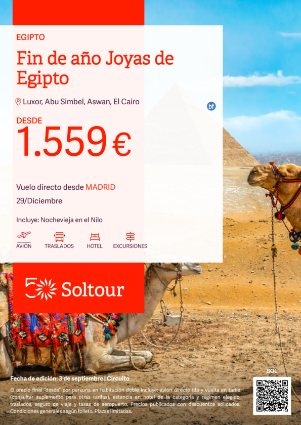 Fin de Año Joyas de Egipto desde 1.559 € , salida 29 Diciembre desde Madrid