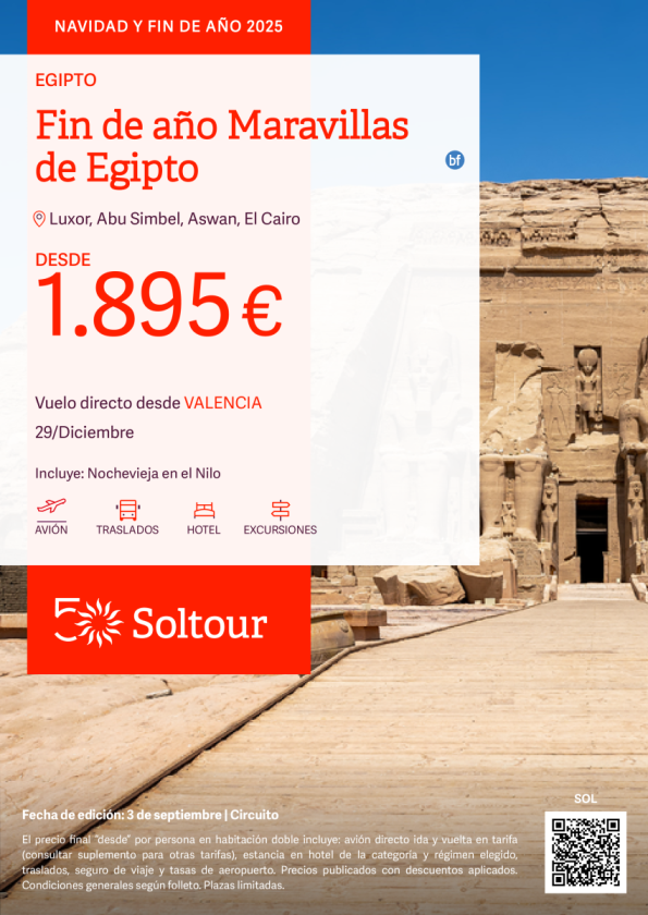 Fin de Año Maravillas de Egipto desde 1.895 € , salida 29 Diciembre desde Valencia