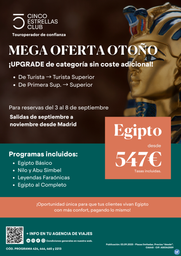 Oferta Otoño Egipto dsd 547 € 8ds/7ns Upgrade categoría superior \