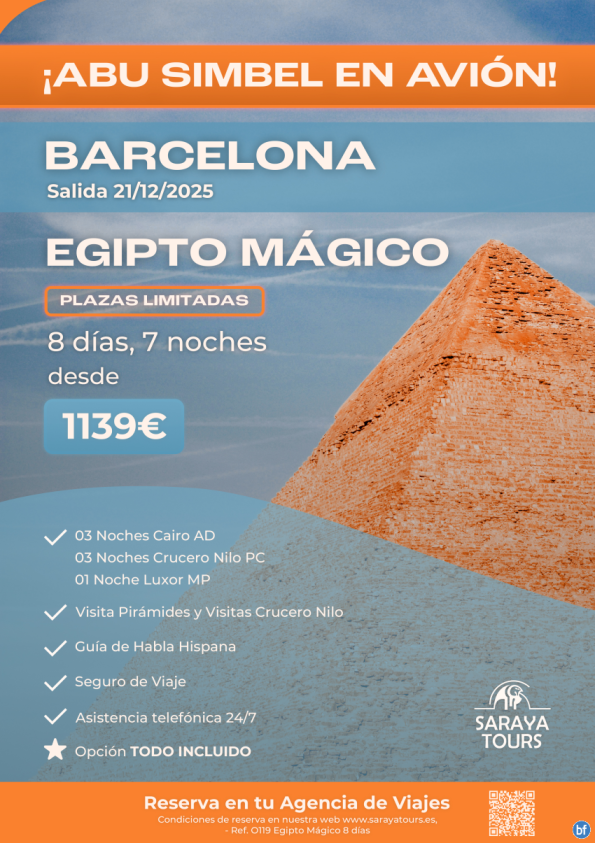 Especial Egipto Mágico con Abu Simbel en avión incluido. Salida 21/12/25 desde BARCELONA