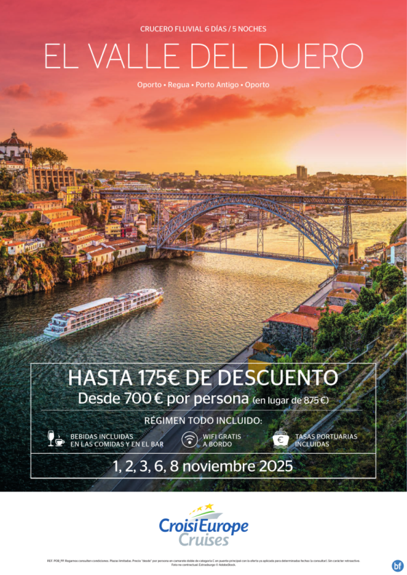 Hasta 175 € DESCUENTO - crucero por el Duero - 6 días - Todo Incluido - salidas en noviembre