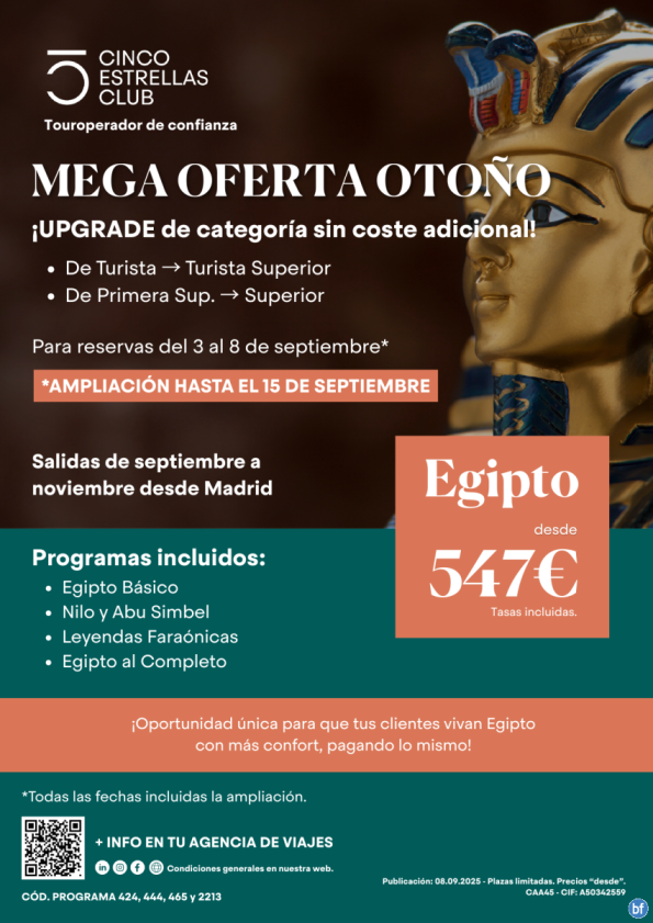 Oferta otoño Egipto dsd 547 € 8ds/7ns Upgrade categoría sup.