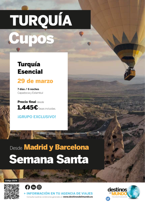 ????SEMANA SANTA Turquía especial 7 d / 6 n origen: Madrid y Barcelona salida: 29 Marzo 2026 desde 1.445 € ??