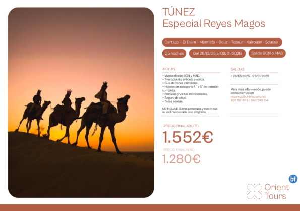 Túnez especial Reyes Magos 05 noches salida especial 28/12 al 02/01 de 2026 salida desde BCN o MAD