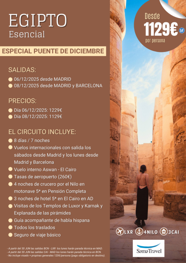 PTE DEC: Egipto Esencial: Salidas desde Madrid y Barcelona: 8 días crucero +Cairo +visitas **Desde 1129 € **