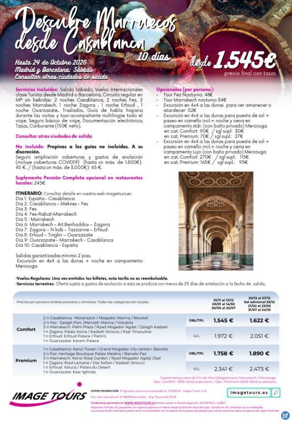 Descubre Marruecos desde Casablanca, 10 días de Viaje hasta octubre 2026 desde 1.545 € 