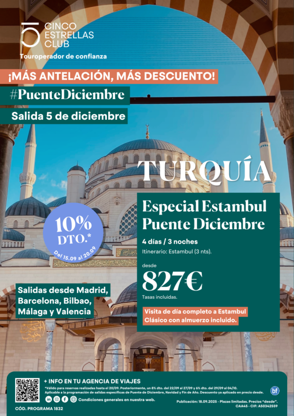 Puente Diciembre! Especial Estambul desde 827 € 4d/3n Salida 05 Diciembre desde Mad, Bcn. Bio, Agp y Vlc