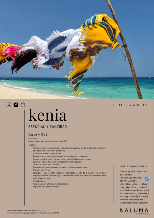Kenia Esencial y Zanzíbar 12 Días / 9 Noches Salidas hasta Diciembre desde 4.160 € 