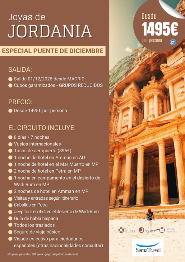 PTE DEC: Joyas de Jordania: Circuito 8 días con vuelos, alojamientos y visitas incluidas.  **Desde 1.495 € **