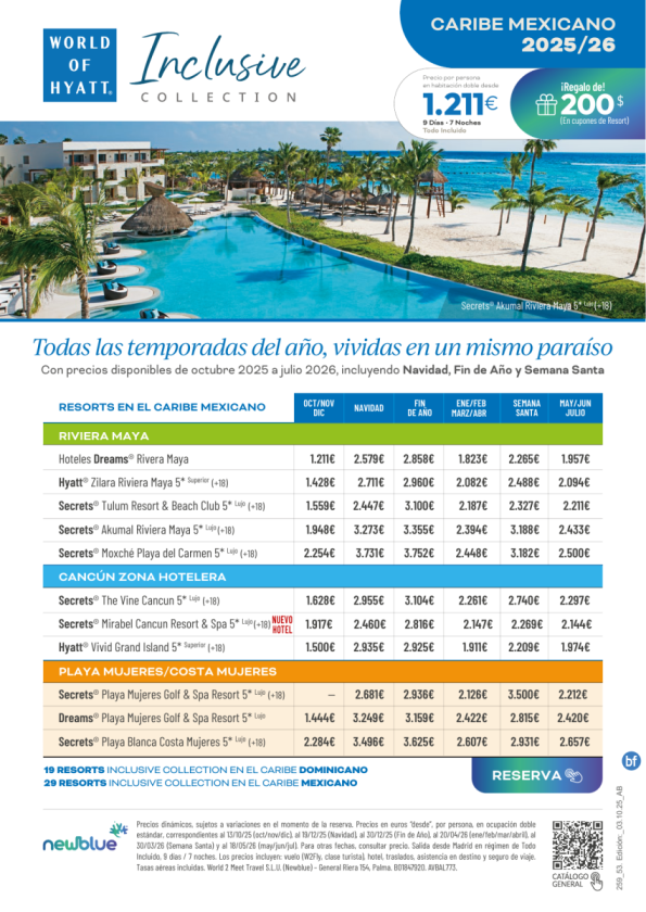 Car. Mexicano: precios octubre hasta julio 2026 incluyendo Navidad, Fin de Año y Semana Santa Desde 1.211 € 
