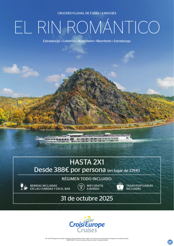 HASTA 2x1 - crucero fluvial El Rin Romántico - 5 días - Todo Incluido - 31/10 - desde 388 € 
