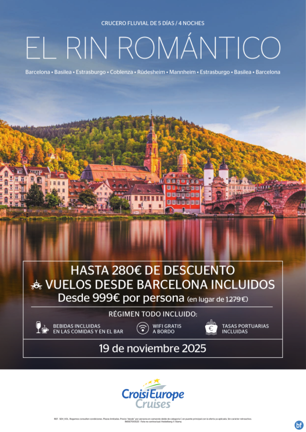 hasta 280 € DTO - crucero por el Rin CON VUELOS de Barcelona - 5 días - todo Incluido - 19 noviembre