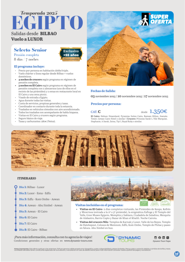 EGIPTO?Selecto Senior??Super Oferta?? desde Bilbao (Pensión completa)?desde 1.350 € 
