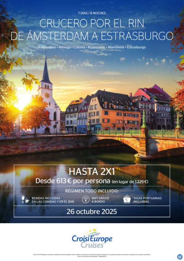 HASTA 2x1 - crucero fluvial el Rin de Ámsterdam a Estrasburgo - 7 días - Todo Incluido - 26/10 - desde 613 € 
