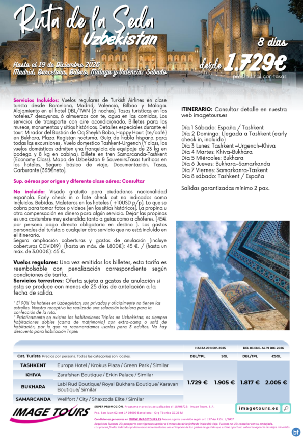 Ruta de la Seda en Uzbekistán, 8 días con precios hasta diciembre 2026 desde 1729 € 