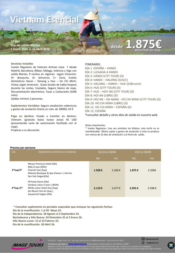 Vietnam Esencial, 12 días de viaje desde 1875 € hasta abril 2026