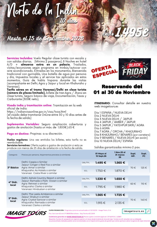 Norte de la India BLACK FRIDAY hasta septiembre 2026 - 10 días de viaje desde 1.495 € 