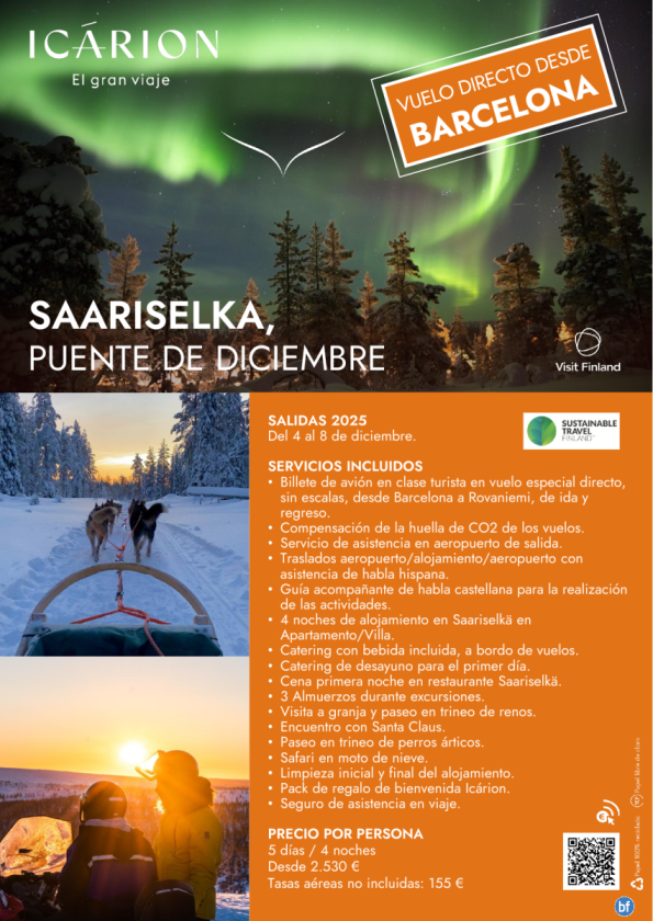 Saariselka Puente de diciembre. Vuelo directo desde Barcelona