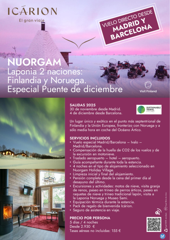 Especial Puente de diciembre en Nuorgam. Vuelo directo desde Madrid y Barcelona