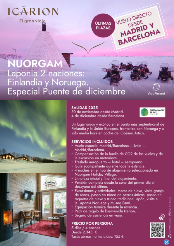 Especial Puente de Diciembre en Nuorgam. Últimas plazas. Vuelo directo desde Madrid y Barcelona