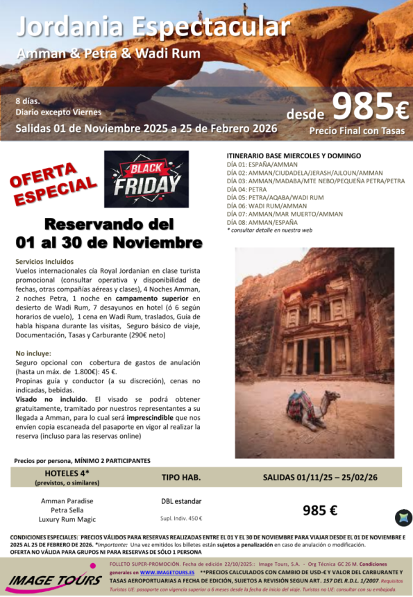 Jordania * BLACK FRIDAY* circuito 7 noches con todas las visitas y hoteles 4* desde 985 € 