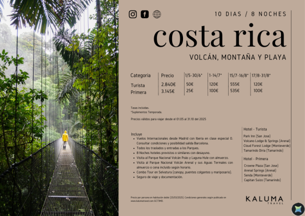 Costa Rica Volcán, Montaña y Playa 8 noches - Salidas Diarias hasta Diciembre desde 2.825 € 
