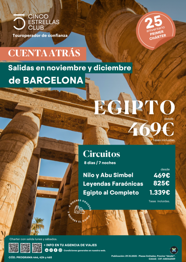 Cuenta Atrás sal.  lunes de noviembre-diciembre  Egipto desde 469 € desde Barcelona. Precios más bajos.