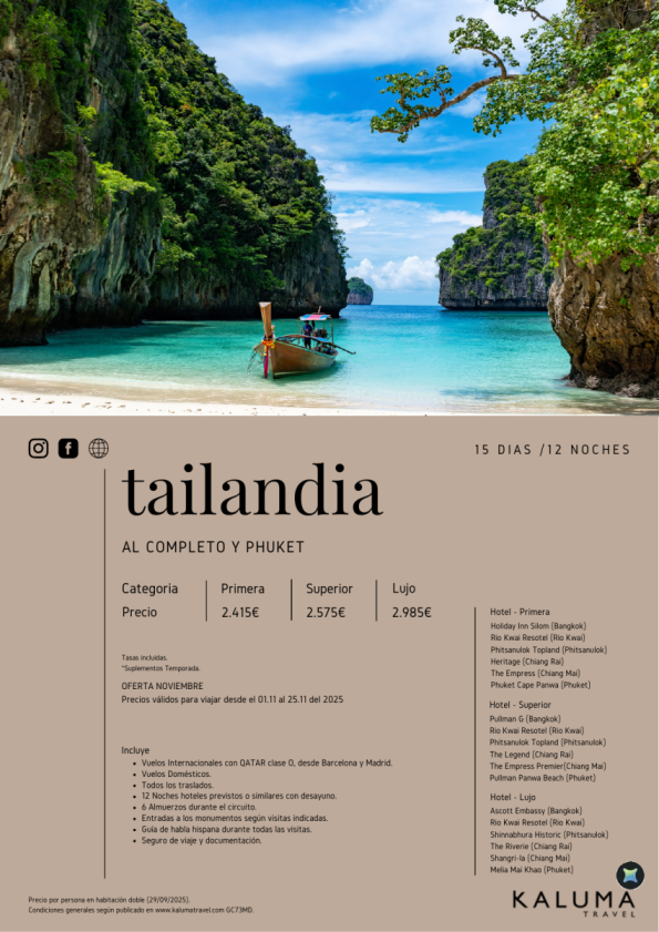 Tailandia al Completo y Phuket 15 Días / 12 Noches - *Of. Noviembre* desde 2.310 € en Turista