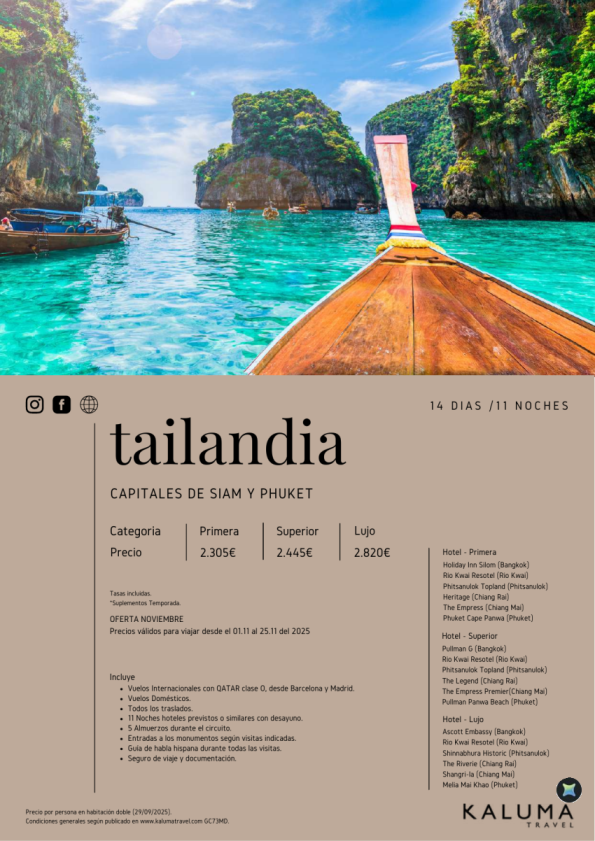 Tailandia Capitales de Siam y Phuket 14 Días / 11 Noches - *Of. Noviembre* desde 2.195 € en Turista