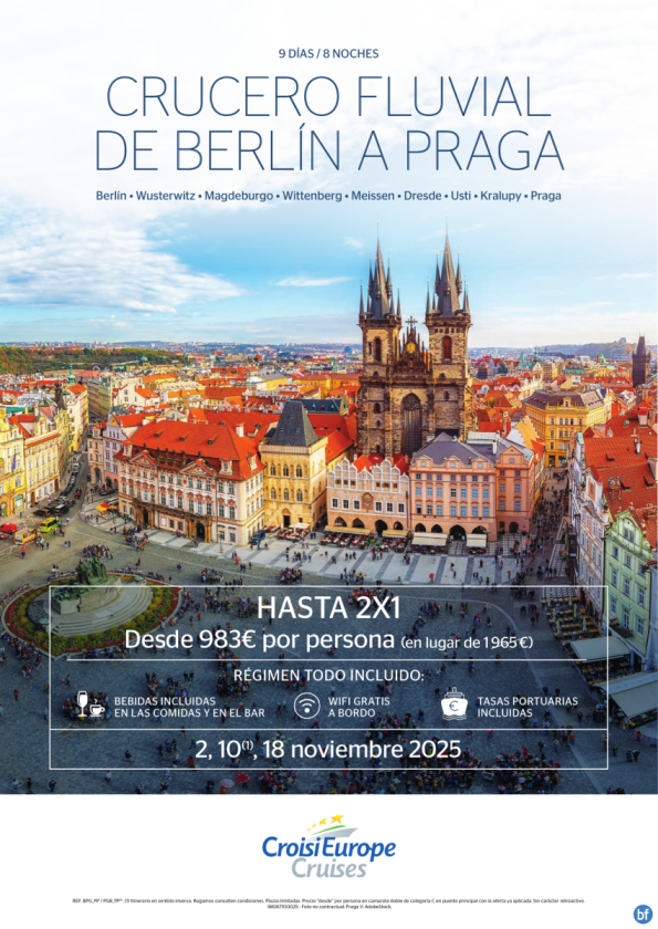 HASTA 2x1 - crucero fluvial de Berlín a Praga - 9 días - Todo Incluido - 02/11 + 10/11 + 18/11