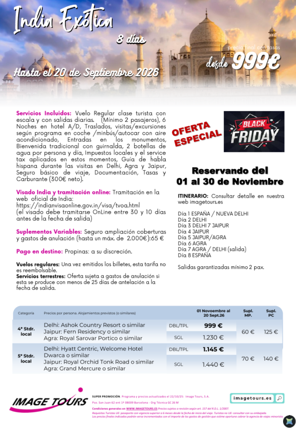 India Exótica BLACK FRIDAY, 8 días hasta septiembre 2026 desde 999 € 
