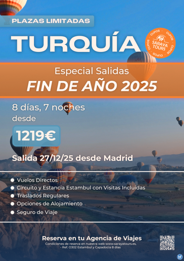 Especial Salidas Fin de año 2025 TURQUÍA 8 días. Vuelos directos. Salida 27/12/25.