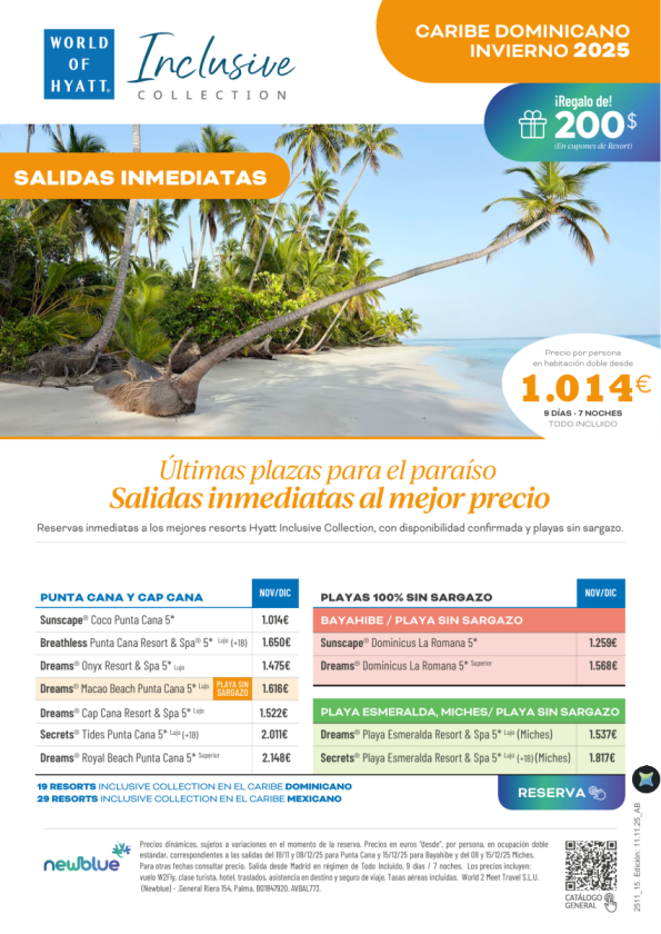 Salidas inmediatas a Bayahibe, Playa Esmeralda / Miches  y Punta Cana. Desde 1.014 € 