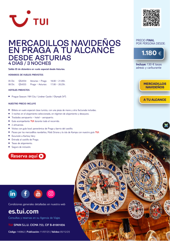 Mercadillos Navideños en Praga. 4 d / 3 n. Salida 05 DIC desde Asturias desde 1.180 € 