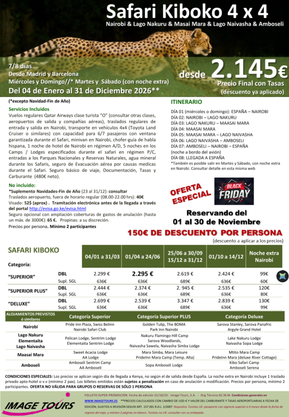 Kenya Kiboko *BLACK FRIDAY* l.Nakuru & masai mara & l.Naivasha & amboseli, 150 € de descuento, 8d desde 2.145 € 