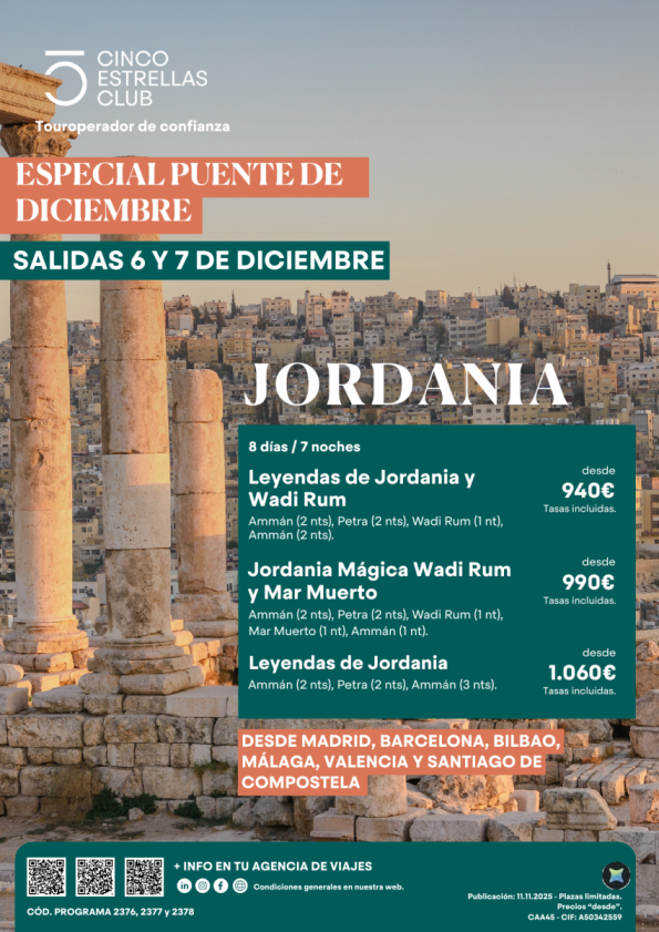 Especial Puente Diciembre Jordania 8ds/7ns salidas 6 y 7 diciembre dsd 940 € dsd Mad,Bcn,Bio,Agp,Vlc, Scq