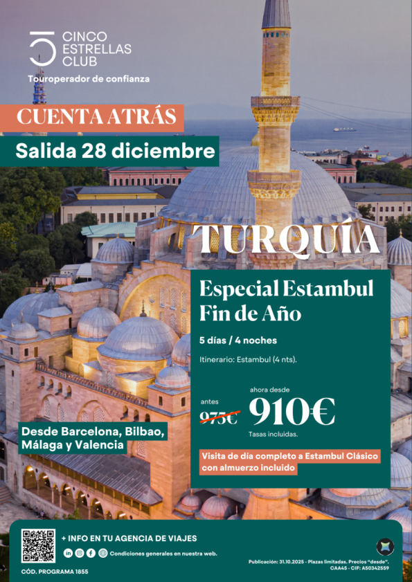 Esp. Fin Año en Estambul 5ds/4ns dsd 910 € sal. 28 dic dsd Mad,Bcn, Bio, Agp,Vlc -incluye visita día completo