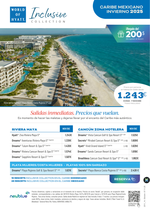 Salidas inmediatas. Riv. Maya + Cancún + Playa Mujeres. Desde 1.243 € 