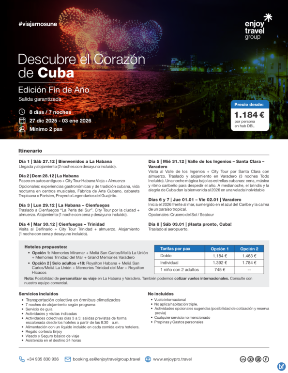 Descubre el Corazón de Cuba - Edición Fin de Año 8D/7N
