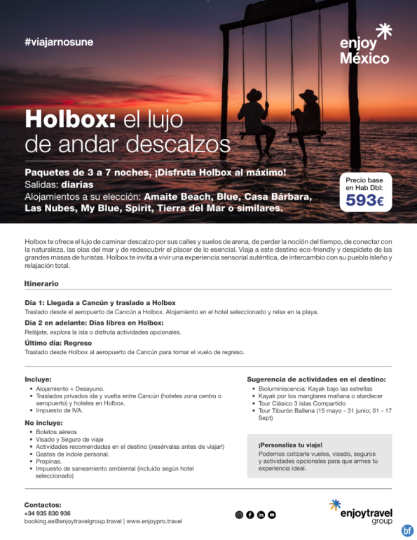 HOLBOX el lujo de caminar descalzos. de 3 a 7 noches