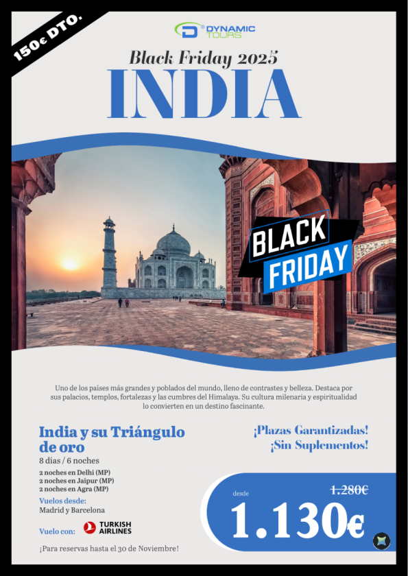 India ? ?BLACK FRIDAY??8d/6n??150? de DTO.??reservas hasta el 30 de noviembre?? desde 1.130 € 