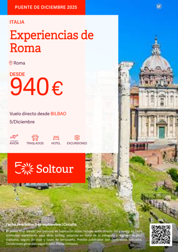 Experiencias de Roma - Puente de Diciembre desde 940 € , salida 5 Diciembre desde Bilbao