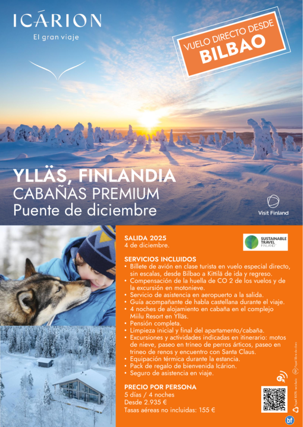 Puente de diciembre en Ylläs (Finlandia). Vuelo directo desde Bilbao