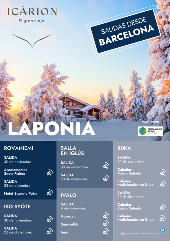 Laponia desde Barcelona. Salidas a Rovaniemi, Salla en iglús, Ruka, Iso Syöte e Ivalo