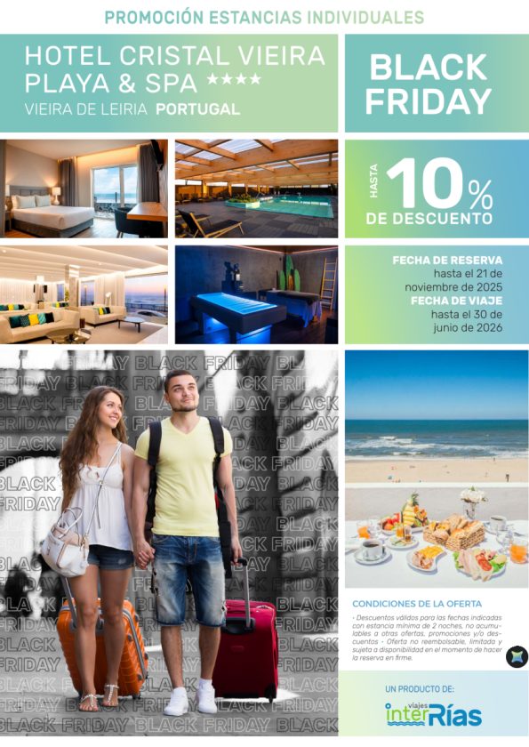 Black Friday 10% Dto. Hotel Cristal Vieira Playa & Spa 4* - Vieira de Leiria (Leiría)