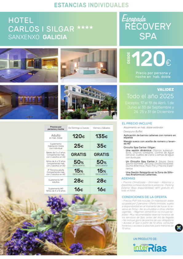 Escapada Recovery Spa en Hotel Carlos I Silgar 4* - Sanxenxo (Galicia)