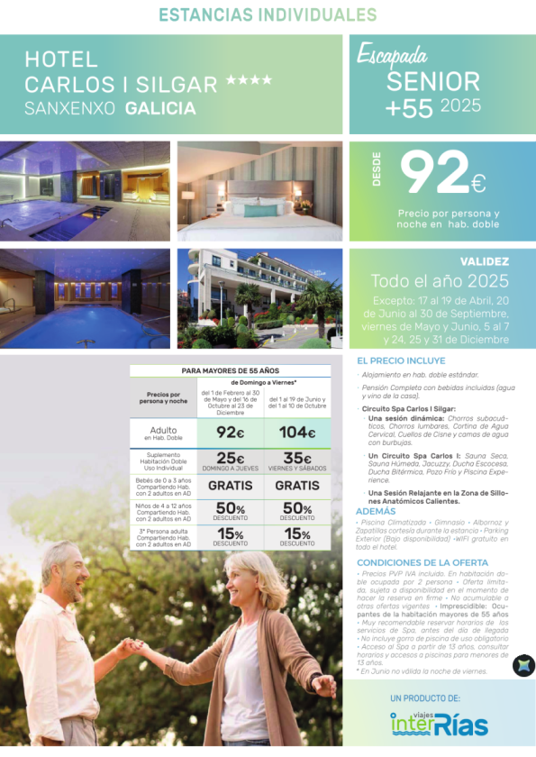 Escapada Senior +55 en Hotel Carlos I Silgar 4* - Sanxenxo (Galicia)